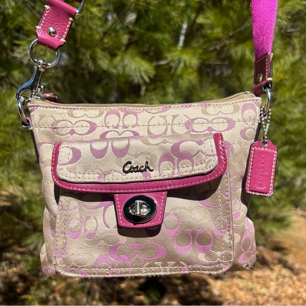 Coach Pink and Beige Signature Crossbody Bag